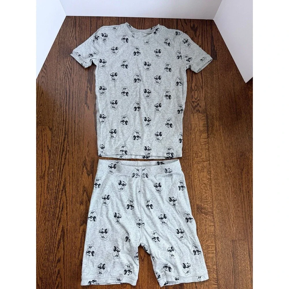 Gap Kids Disney Mickey Mouse Pajama Set Size 14 XL Youth Shorties Gray PJs 2 PC